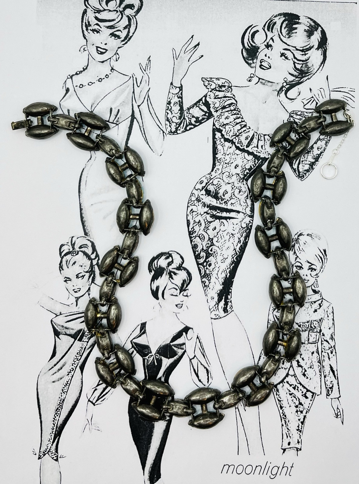 Vintage Aqua Rhinestone Pot Metal Rivière Necklace Not Signed