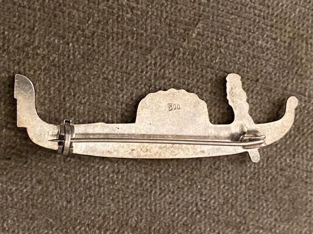 .800 Silver Pin Chinese Sampan Boat Marcasite Brooch No Issues  Almost 2 In Long