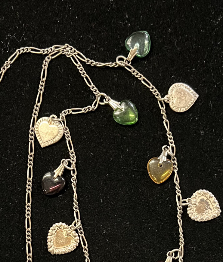 Vintage Glass Works Studio Anne Koplik Heart Charm Necklace Silver Tone—669
