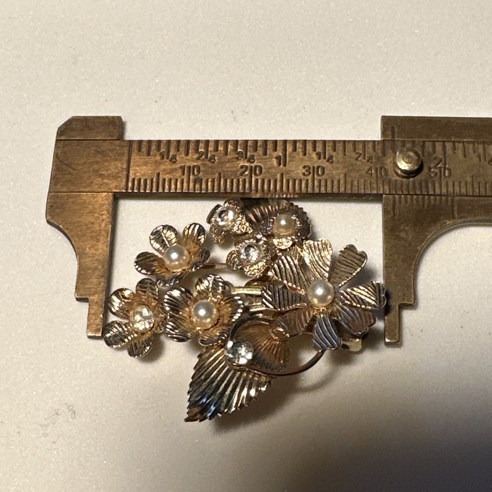 Vintage MCM Coro Clip On Earrings Gold Tone Floral Cluster Faux Pearl Rhinestone