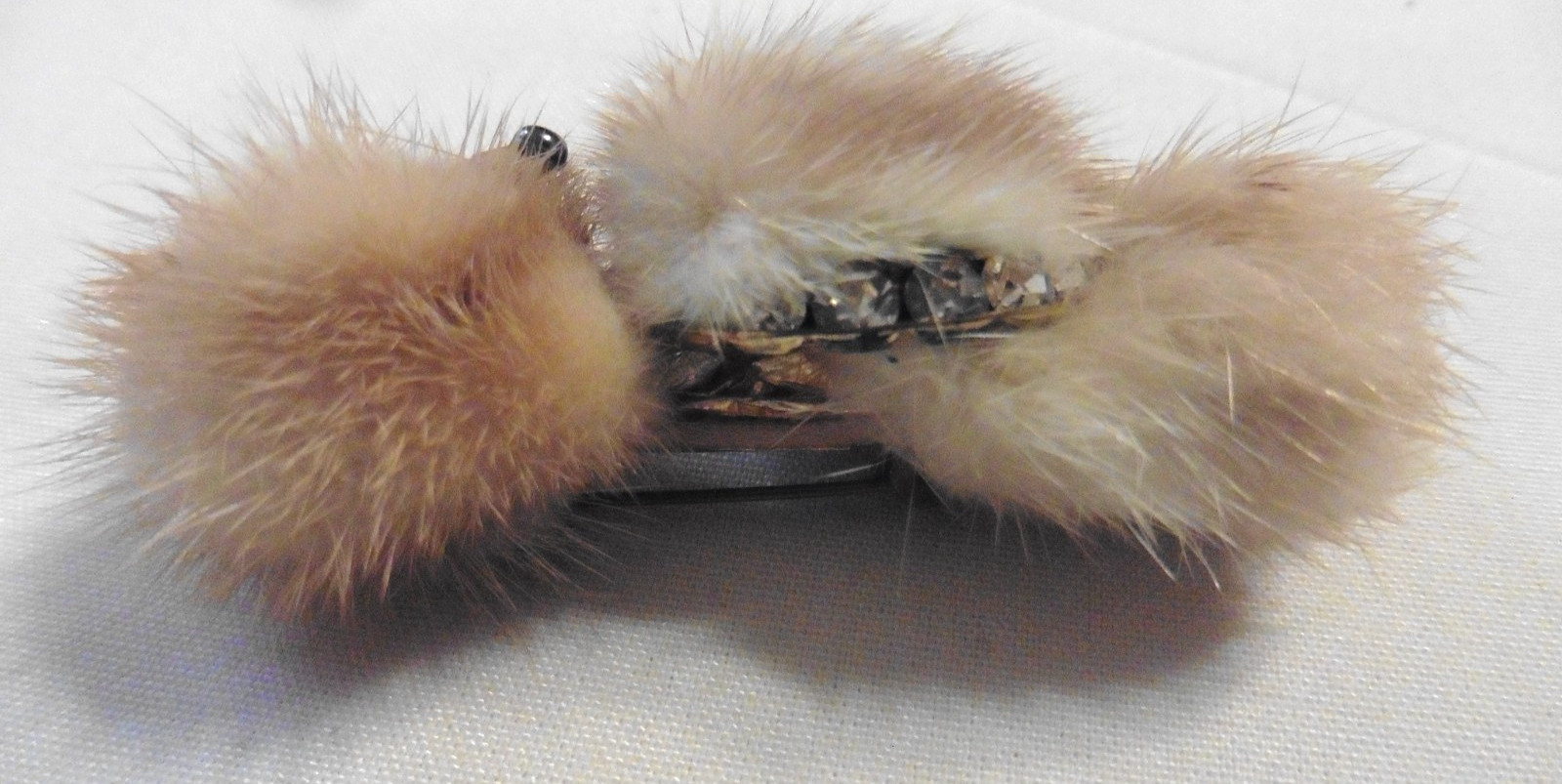 Vintage 1950’s 1960s Mink Fur Dog Brooch Faux Gold/silver/diamond Great Detail