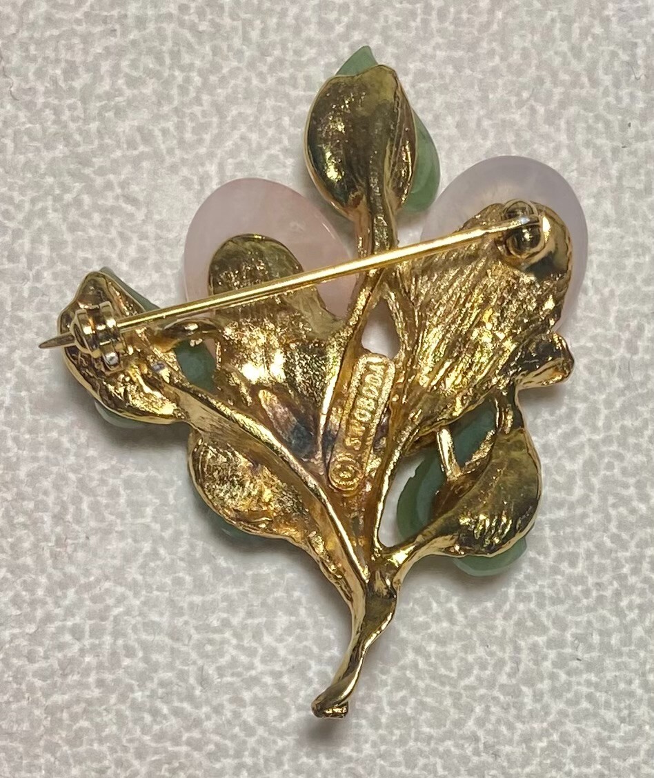 AUTHENTIC SWOBODA FLOWER BROOCH ~ ROSE QUARTZ, GARNET, JADE ~ STUNNING!