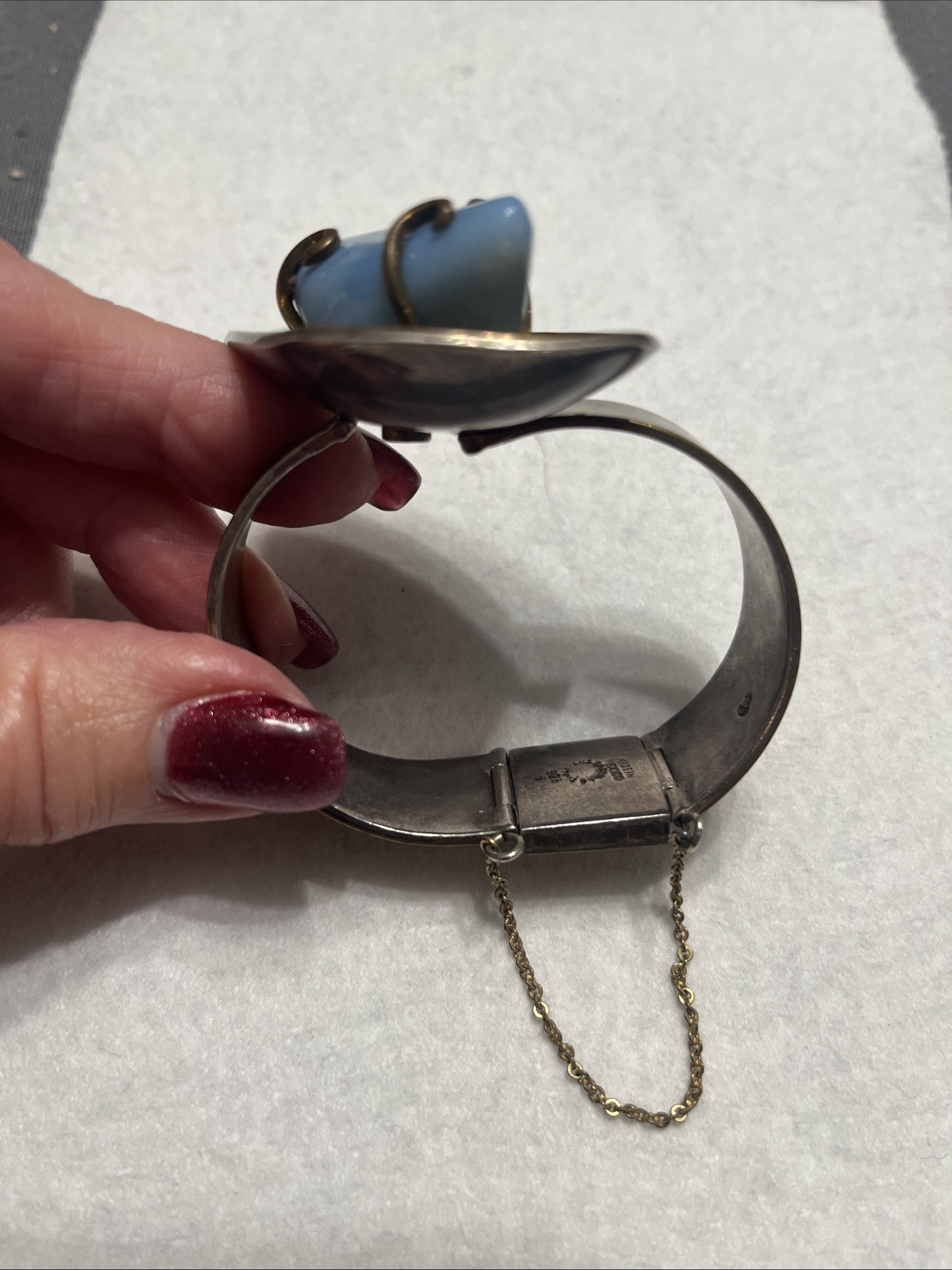 Los Castillo Sterling Silver Bracelet Modernist Vintage Agate ? Chalcedon?