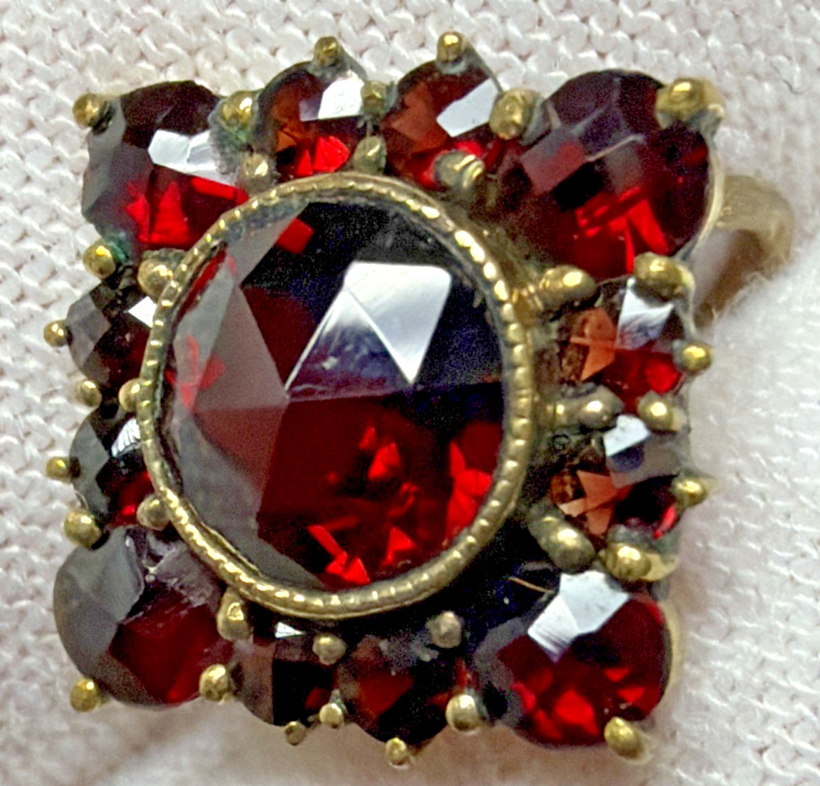 Victorian Red Garnet Star Snowflake Cluster Germany Brooch Pin Screw Earrings