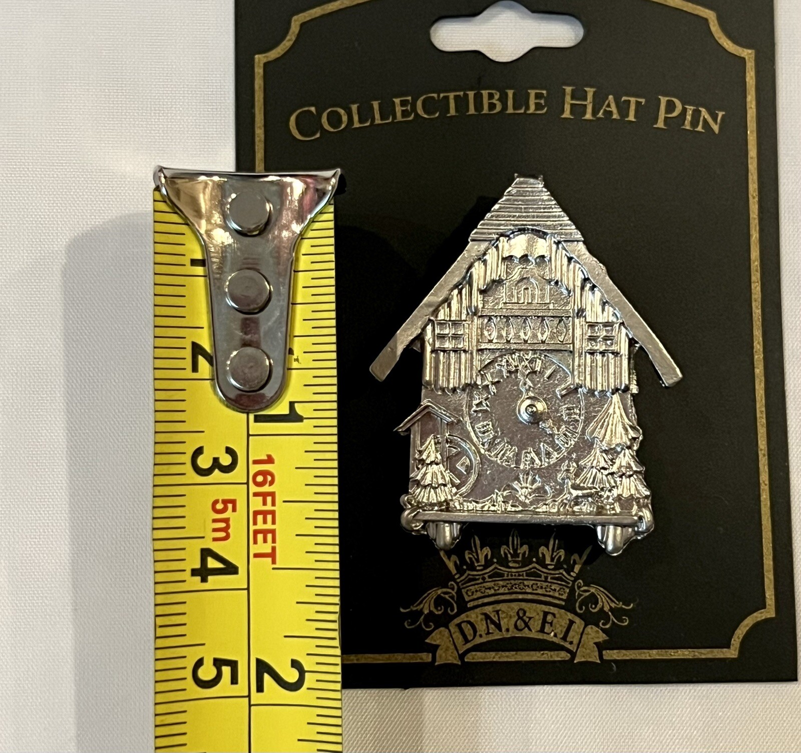 Silver Metal Pinback Brooch Collectible Hat Pin Clock Dial Face House DN & EI