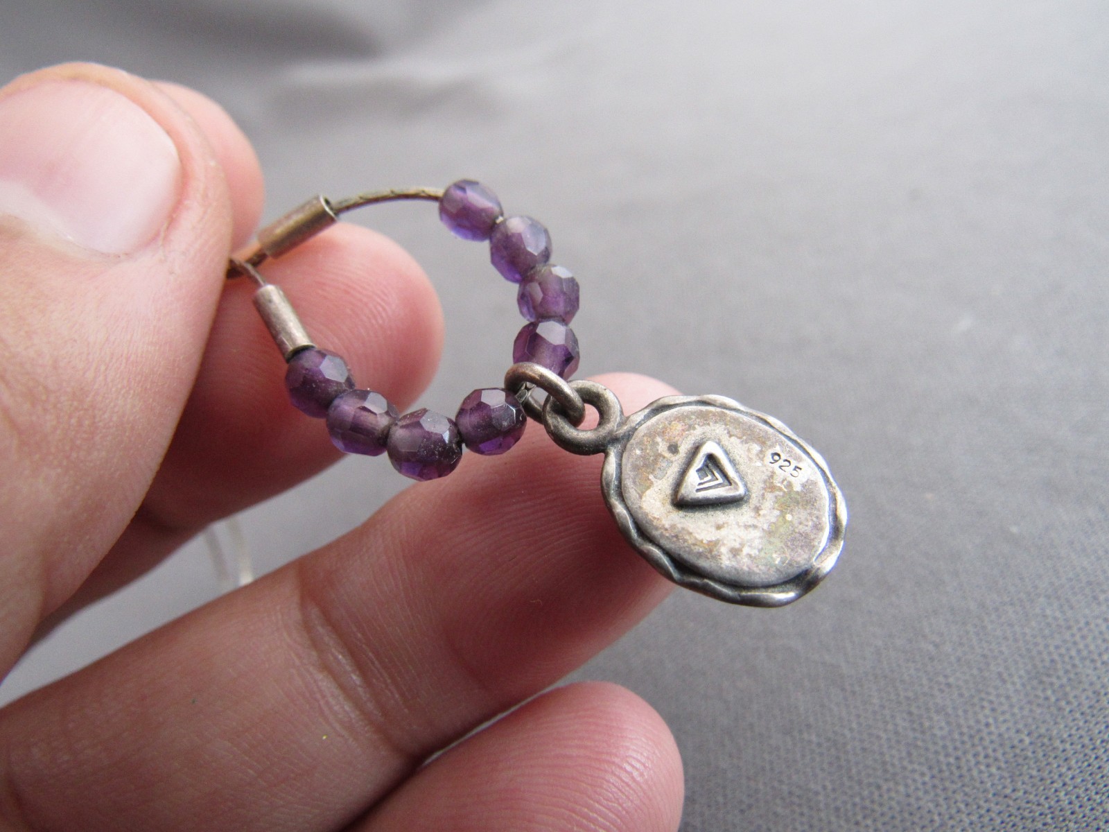 VINTAGE SILPADA STERLING AMETHYST BALL BEAD CABOCHON PENDANT NECKLACE