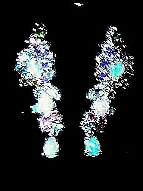 STUNNING! VINTAGE ETHIOPIAN OPAL EMERALD SAPPHIRE GARNET TOPAZ EARRINGS SS 14K