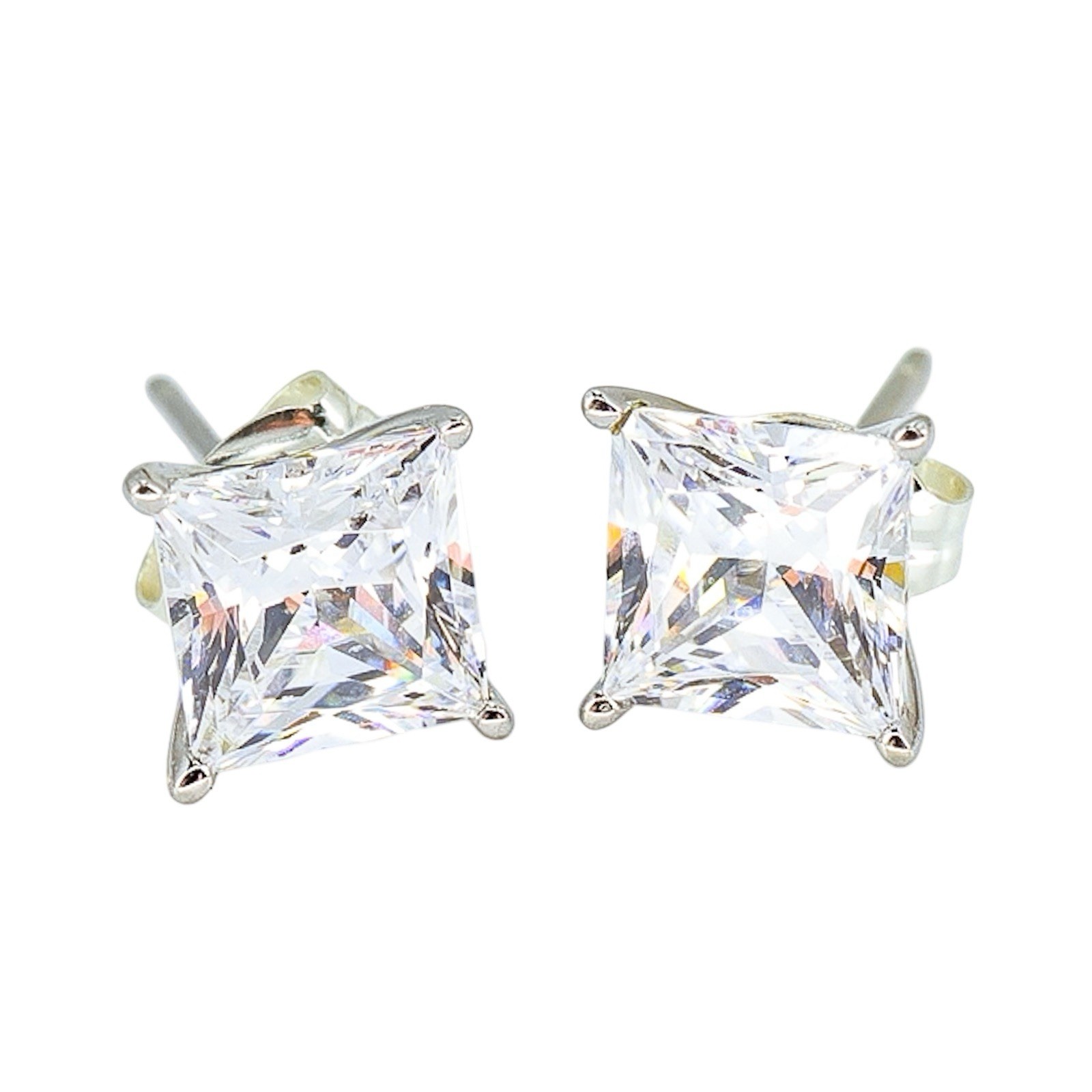 Lot Of 3 Sterling Silver Small Stud Earrings Art Deco Cubic Zirconia Floral