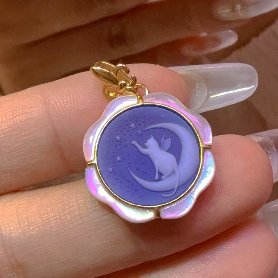 925 sterling silver blue Agate Cameo vintage jewelry Pendant estate jewelry