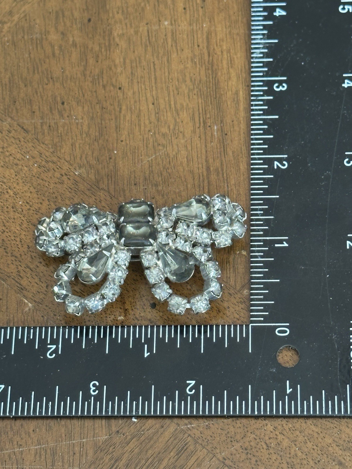 Vintage Smoky Gray Rhinestone Butterfly Brooch Silver Tone Nice!