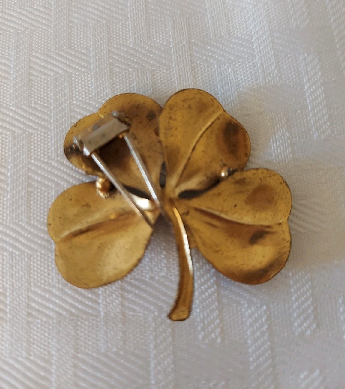 St Pattys Vtg Sterling Silver Gold Wash Four Leaf Clover 1-3/4″ Fur Clip 8.1g