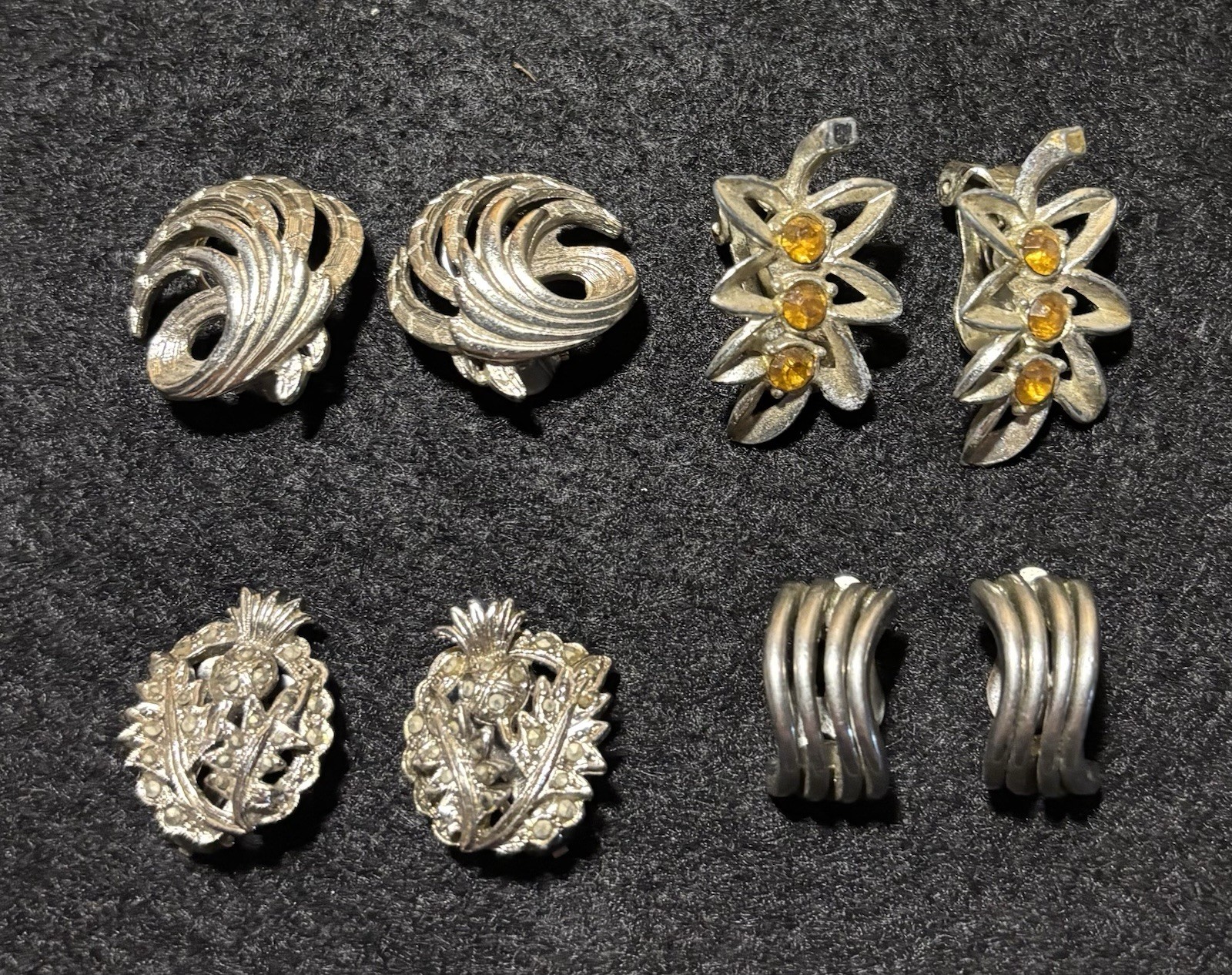 Vintage 1950s- 1980s Earrings Lot Silver Tone 16 Complete Pairs Wear Resell