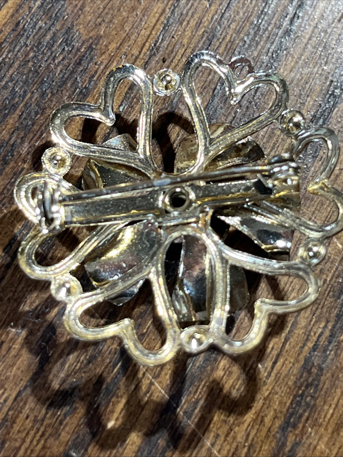 Vintage Gold Toned Flower And Hearts Brooch Pin