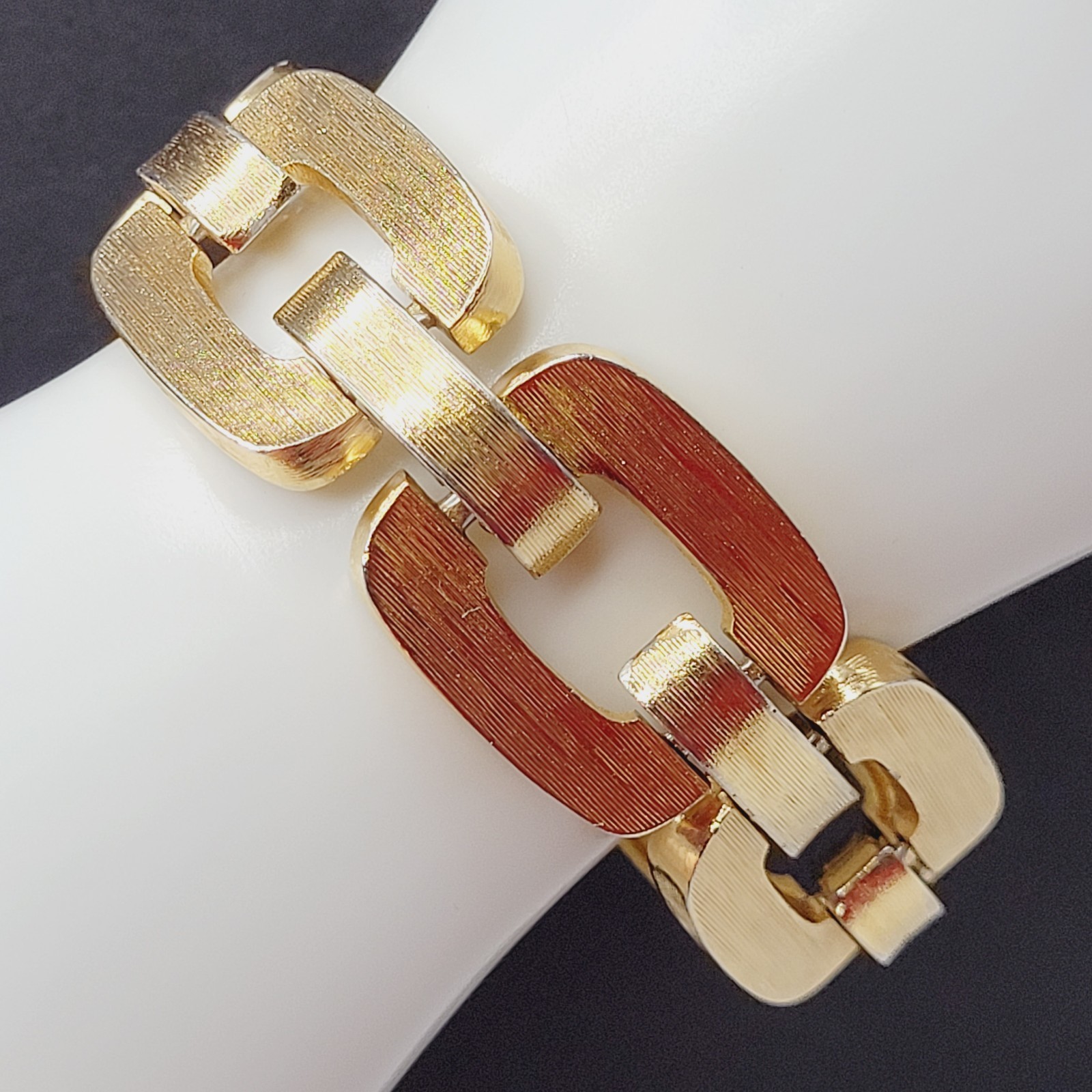 Monet Chunky Square Link Gold Tone Brush Finish Vintage Bracelet No Safety Chain
