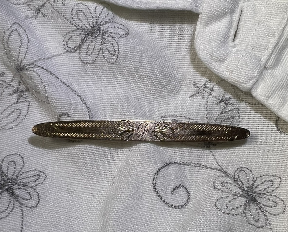 Antique Foster & Bailey Victorian Gold Plated Brooch, Etched, Letter “P”
