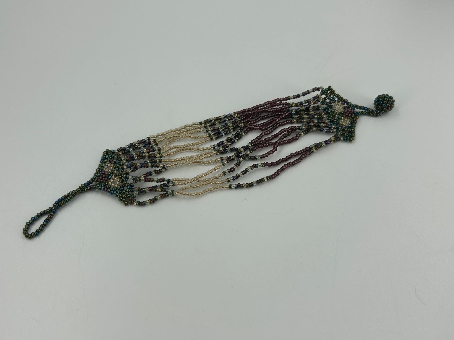 Handcrafted Seed Bead Bracelet Multi-Strand Iridescent Peacock Colors