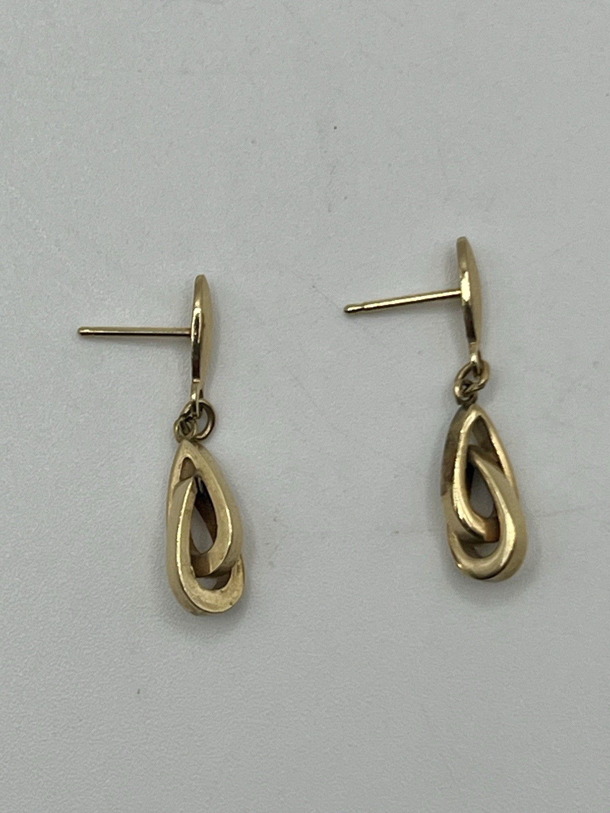 Vintage Gold Tone Double Teardrop Loop Post Dangle Drop Earrings 1” NO BACKS
