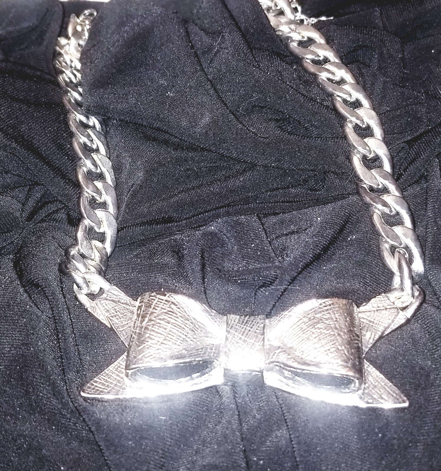 Heavy Silver Chain Necklace,”Lucia Of New York”, Bow Tie Choker, 18″ Adjustable