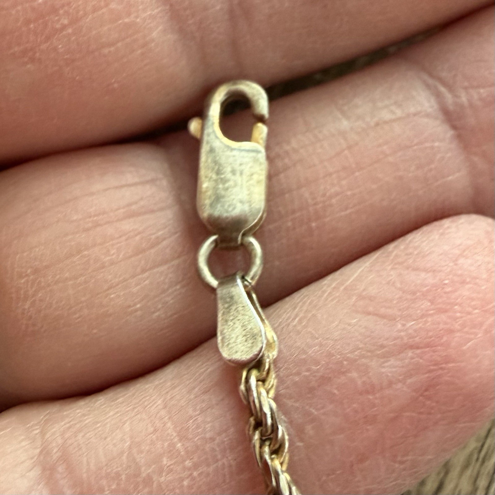 Vtg Sterling Silver Gold-tone Rope Chain Bracelet 7.25” Lobster Claw Clasp VGC