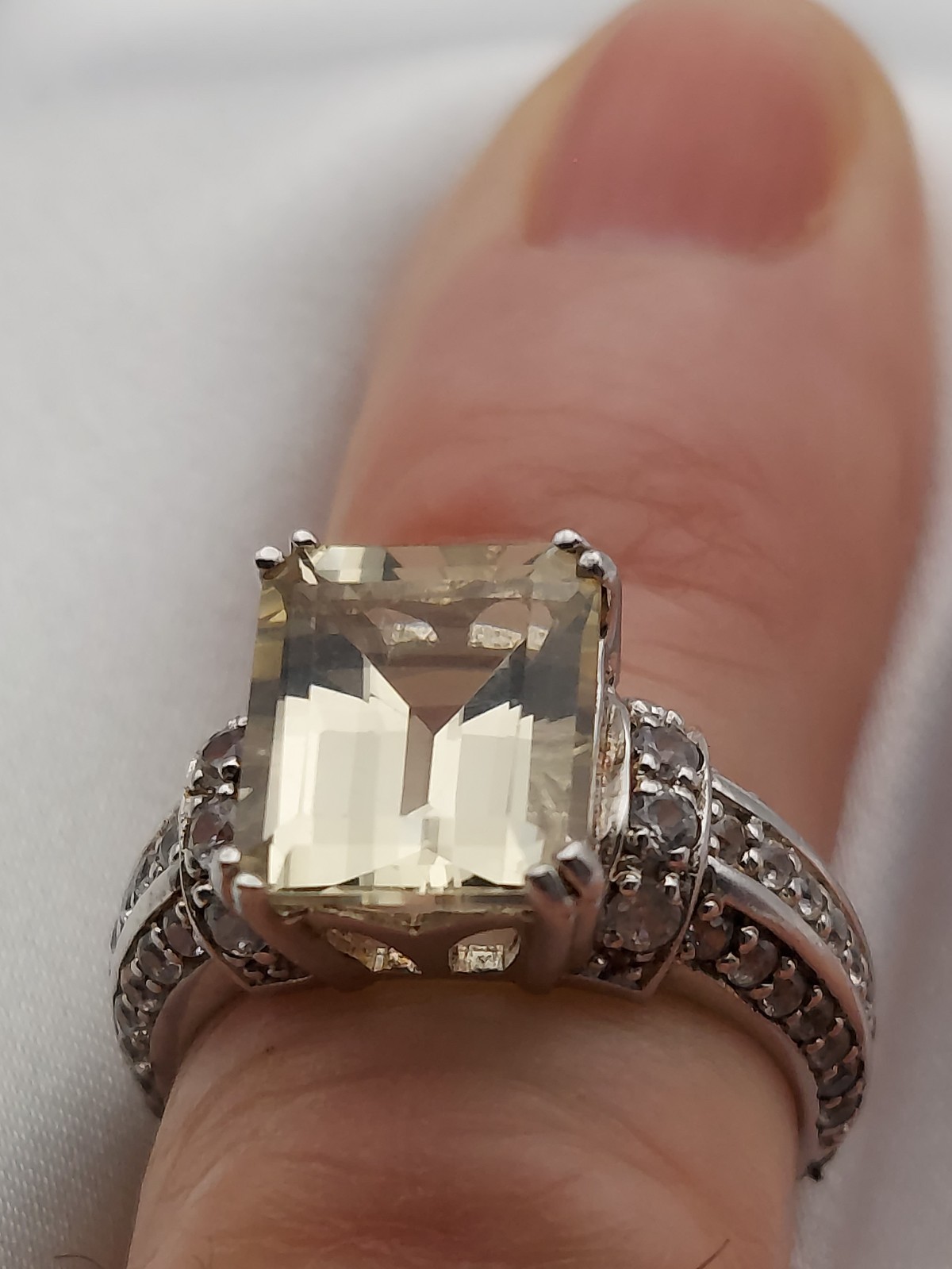 Sterling Silver Crystals & Citrine Rectangle 3 row Ring Size 8 Vtg HSN “B” 3ct