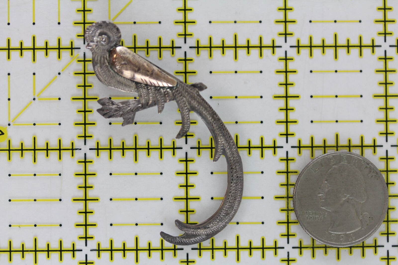 Vintage Guatemala 900 Fine Silver Two Tone Quetzal Bird Of Paradise Pin Brooch