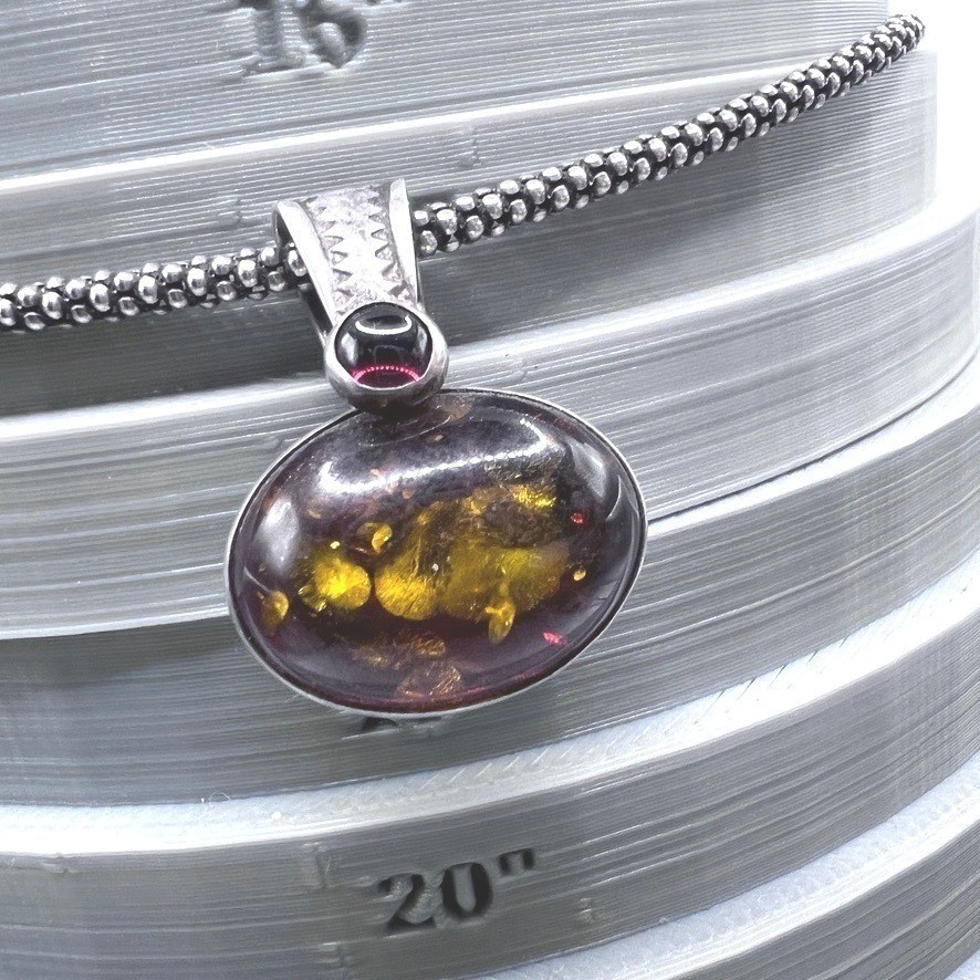 Sterling Silver Baltic Amber Necklace Antiqued Popcorn Chain 16″ 12g Signed