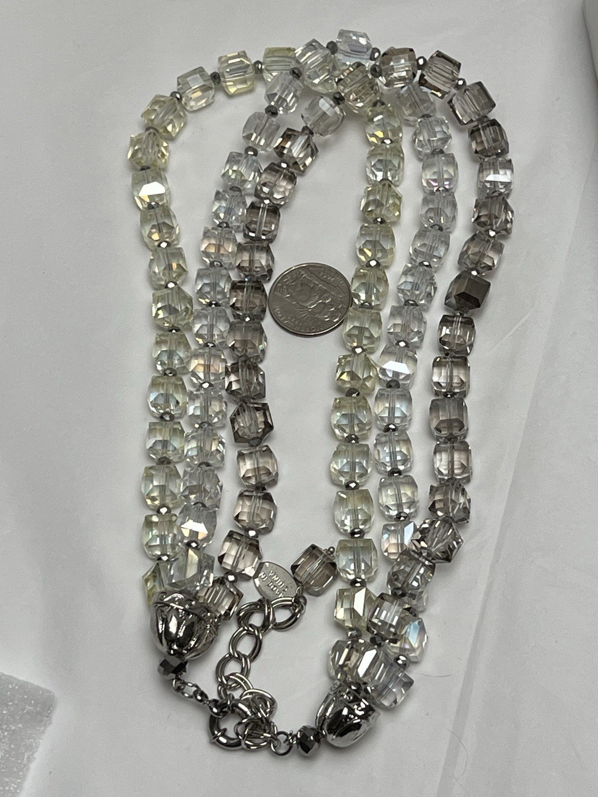 Vintage Ali Khan 3 Strand Square Bead Necklace 18” Yellow Topaz Clear Gift Box