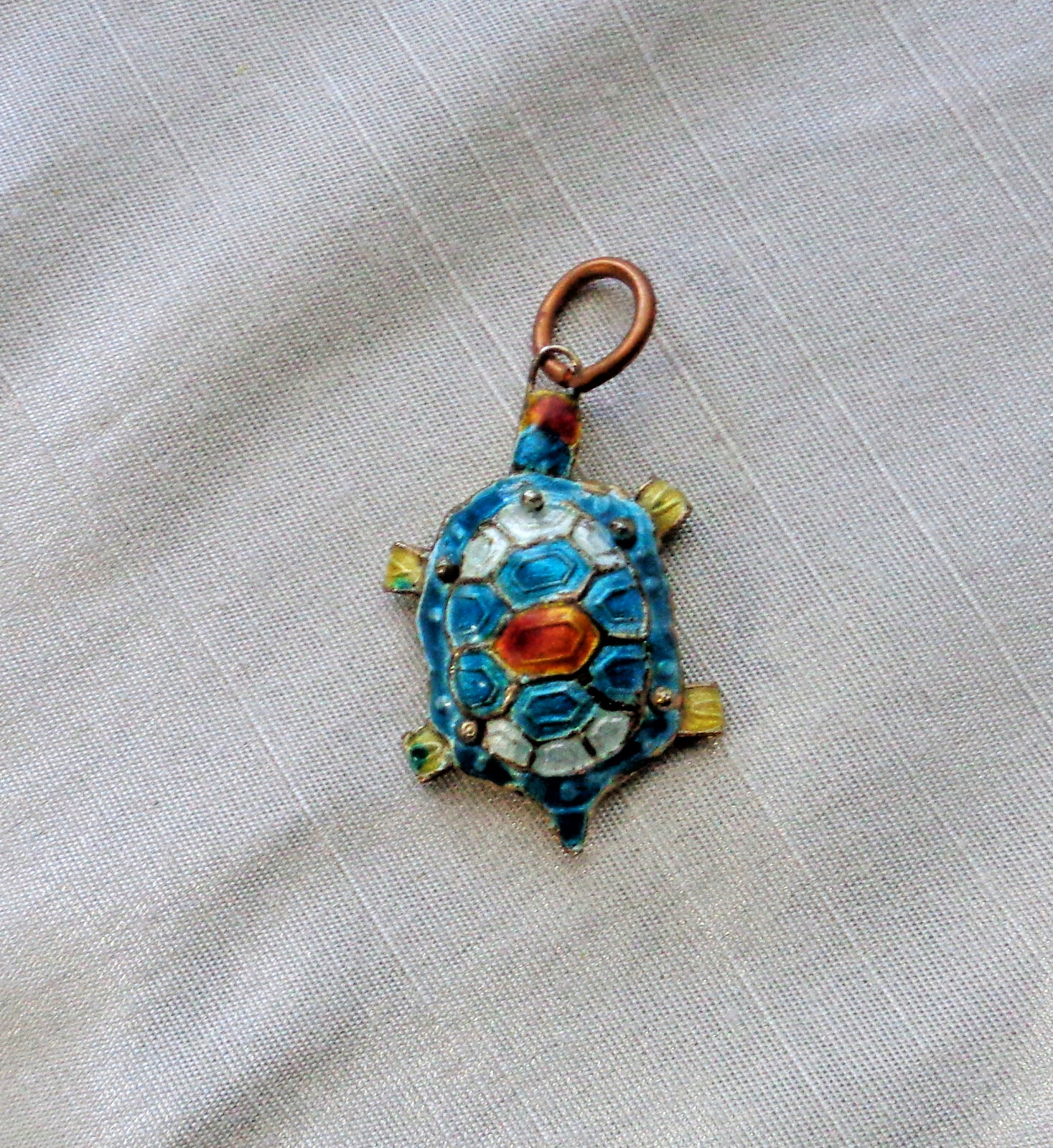 vintage enameled articulated turtle charm, approximately 1 1/2 “