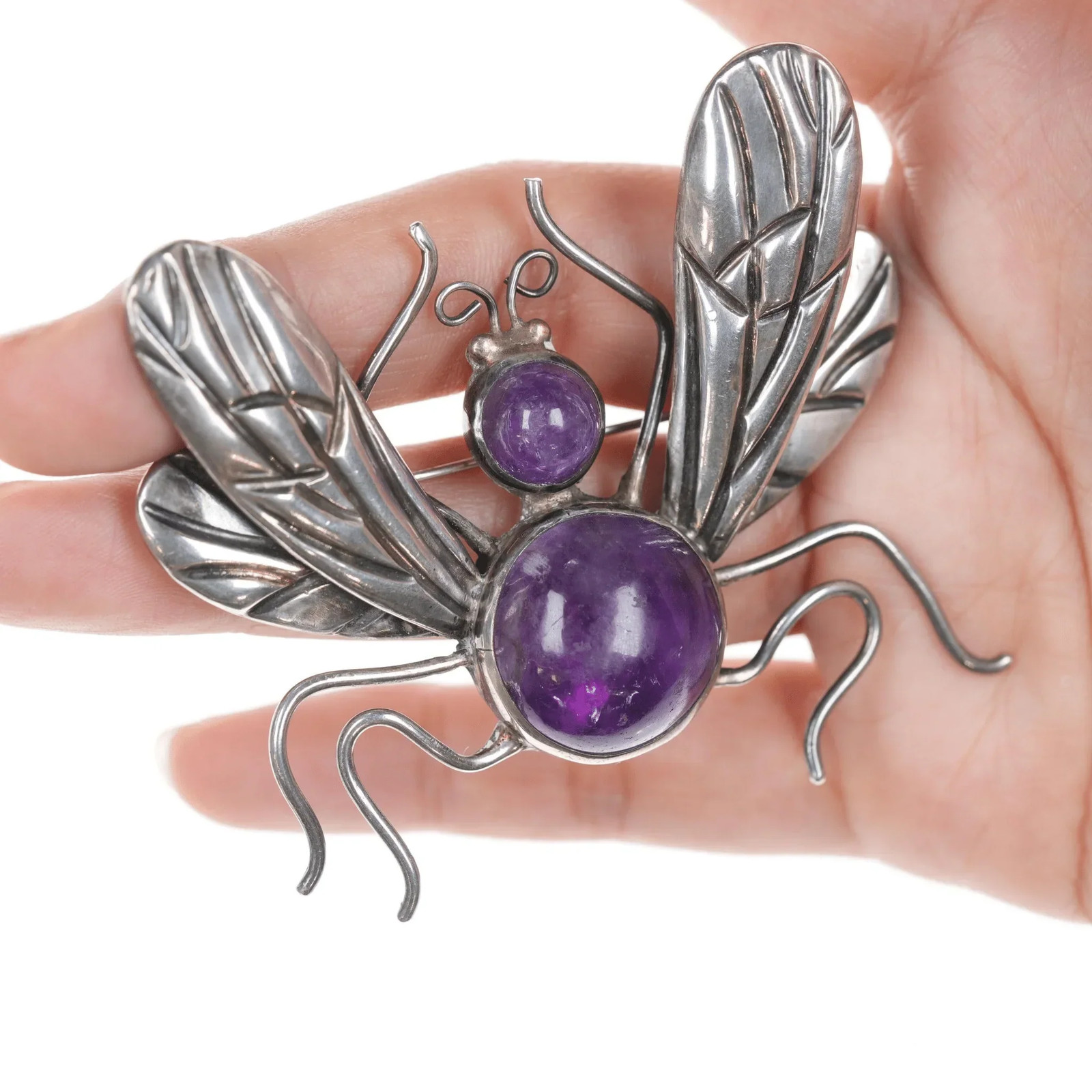 Large 1950’s Sterling Los Castillo Amethyst fly pin
