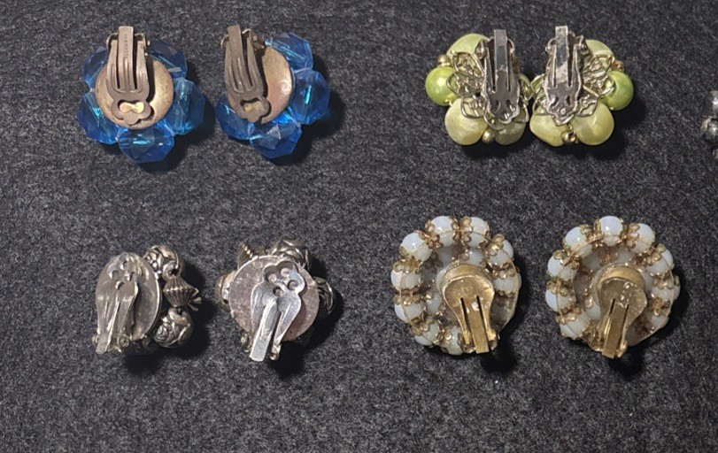 Vintage 1950s- 1980s Earrings Lot Colorful Beaded 16 Complete Pairs Wear Resell