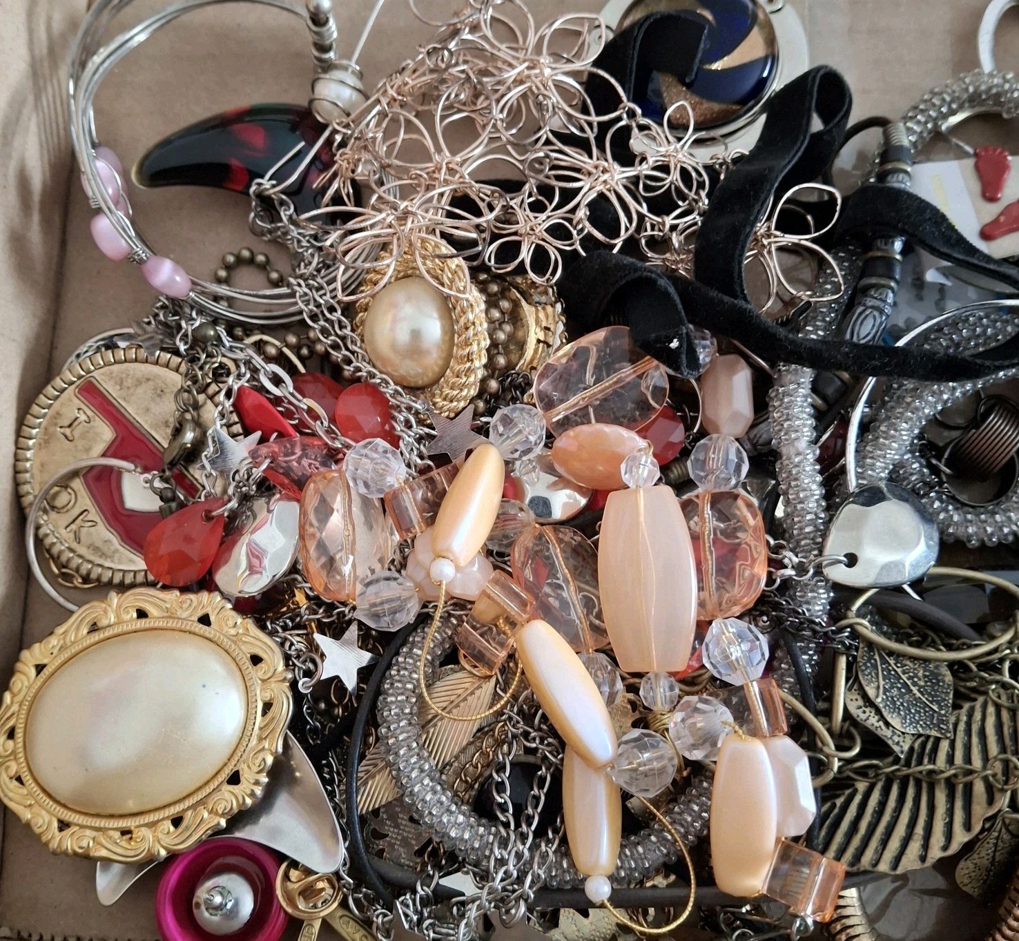 1+ Pound Vintage to Modern Jewelry Lot Wearables Necklaces Earrings Mixed