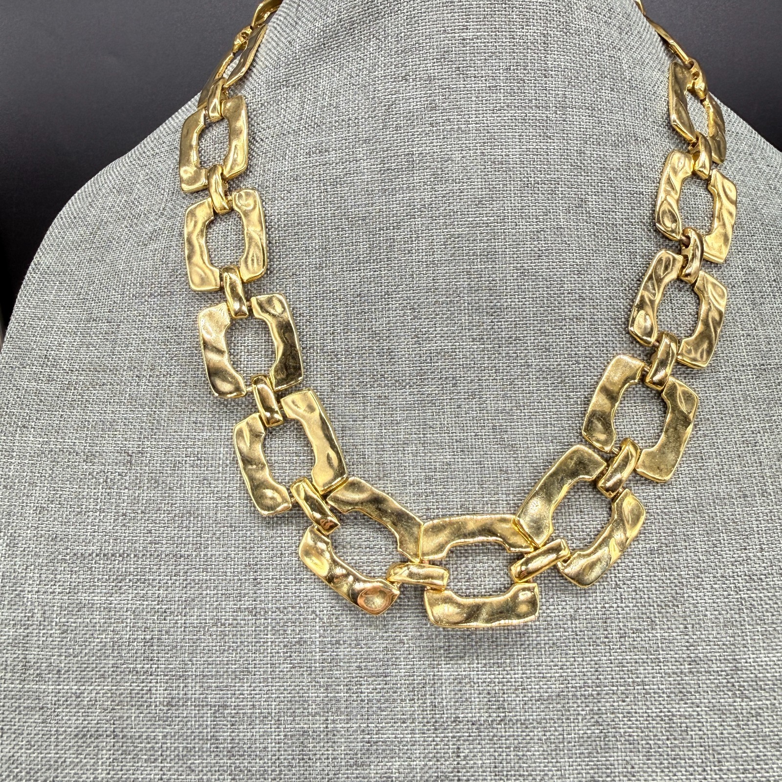 Vintage Necklace Chunky Gold Tone Square Chain Heavy 22 Inches