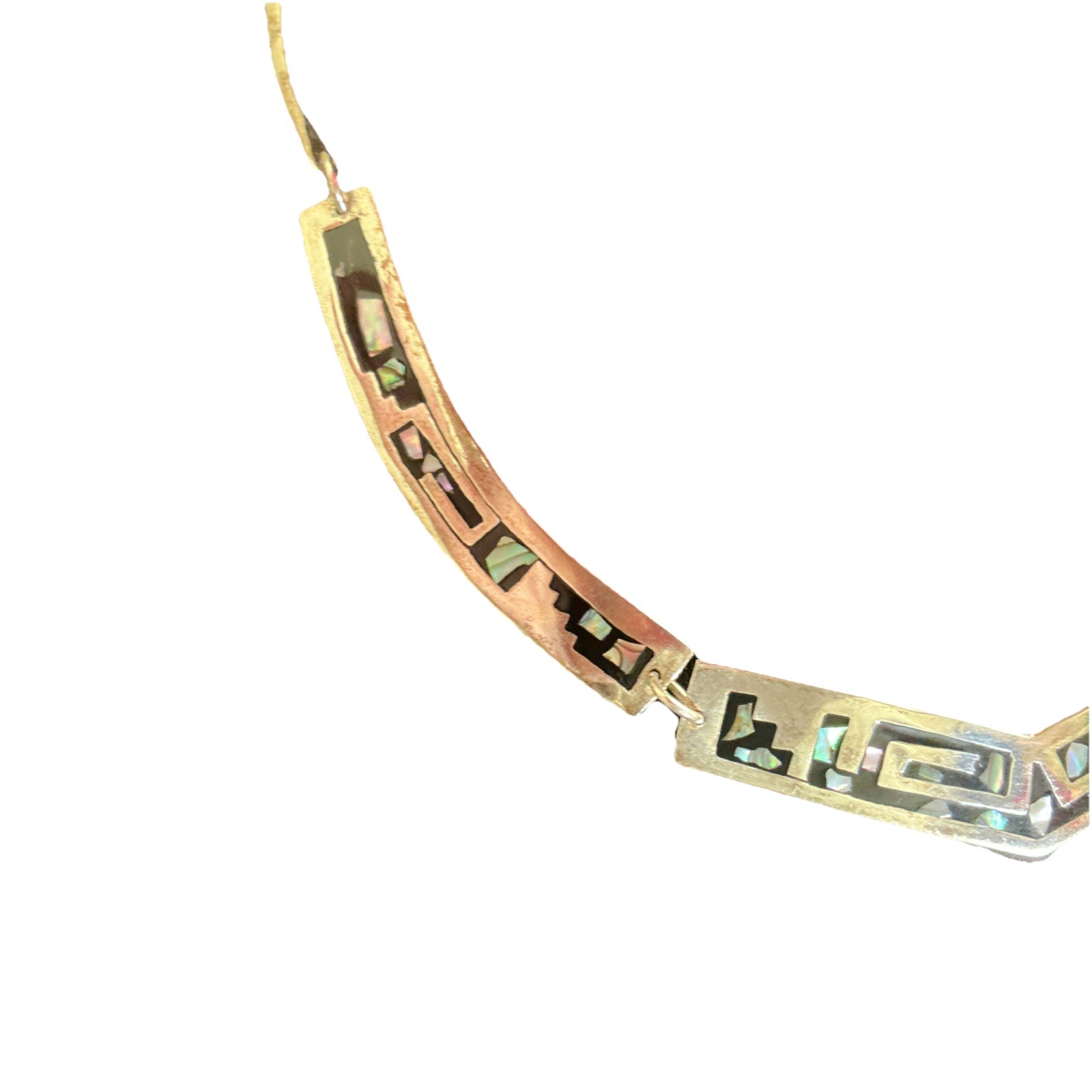 Vintage Alpaca Silver Mexico collar necklace with abalone shell inlay 16.5 in