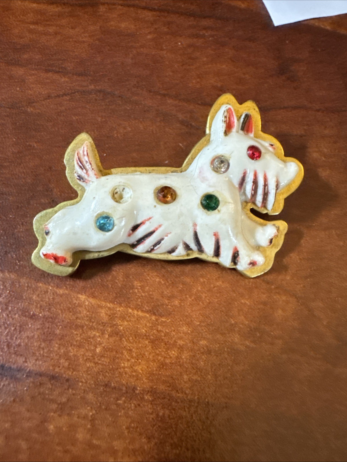 Vintage Brooch Pin Costume Jewelry Dog Scottish Terrier 1950’s Celluloid Metal