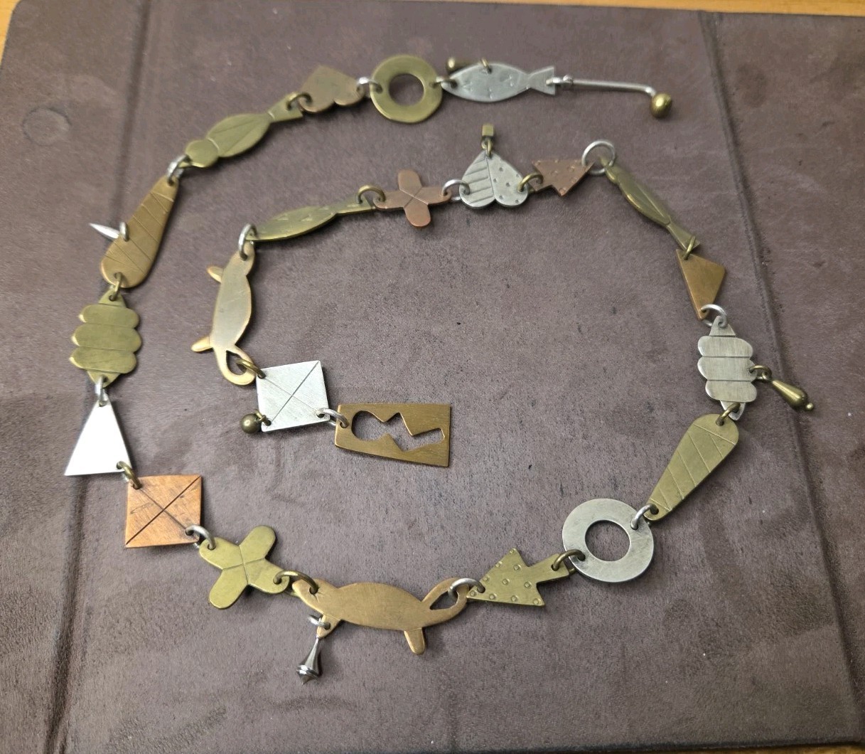 VINTAGE THOMAS MANN TECHNO ROMANTIC MIXED METALS NECKLACE STERLING BRONZE
