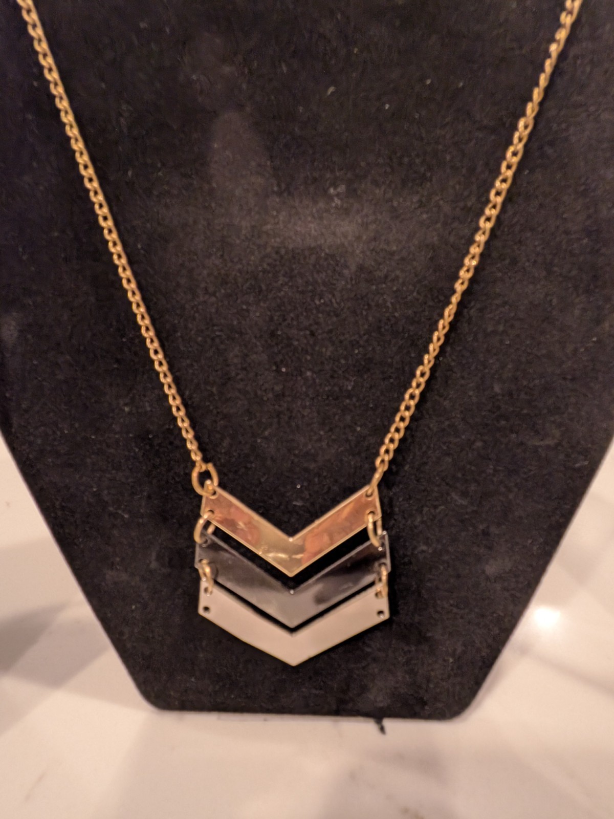 Lot of 4 Statement Necklaces | Chevron Geometric, Time Turner Style – Gold Tone