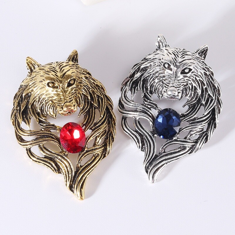 Retro Domineering Wolf Head Brooch Men Coat Suit Animal Pin Brooches Accessories
