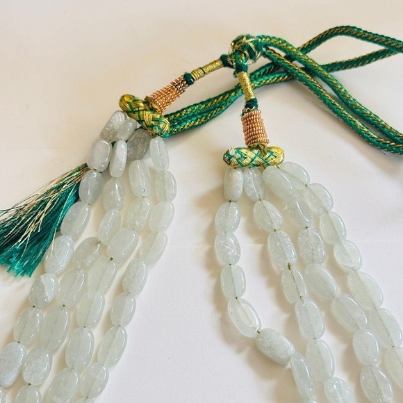 Green Beryl Necklace VtG Genuine Beaded multi strand Natural nugget beads 36″