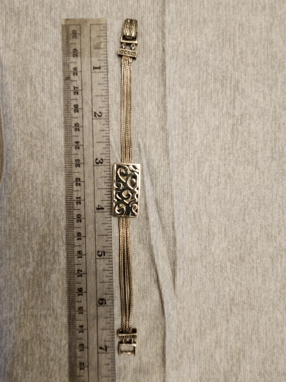 Vintage 925 Sterling Silver Bracelet Triple Wheat Chain Center Medallion 7″