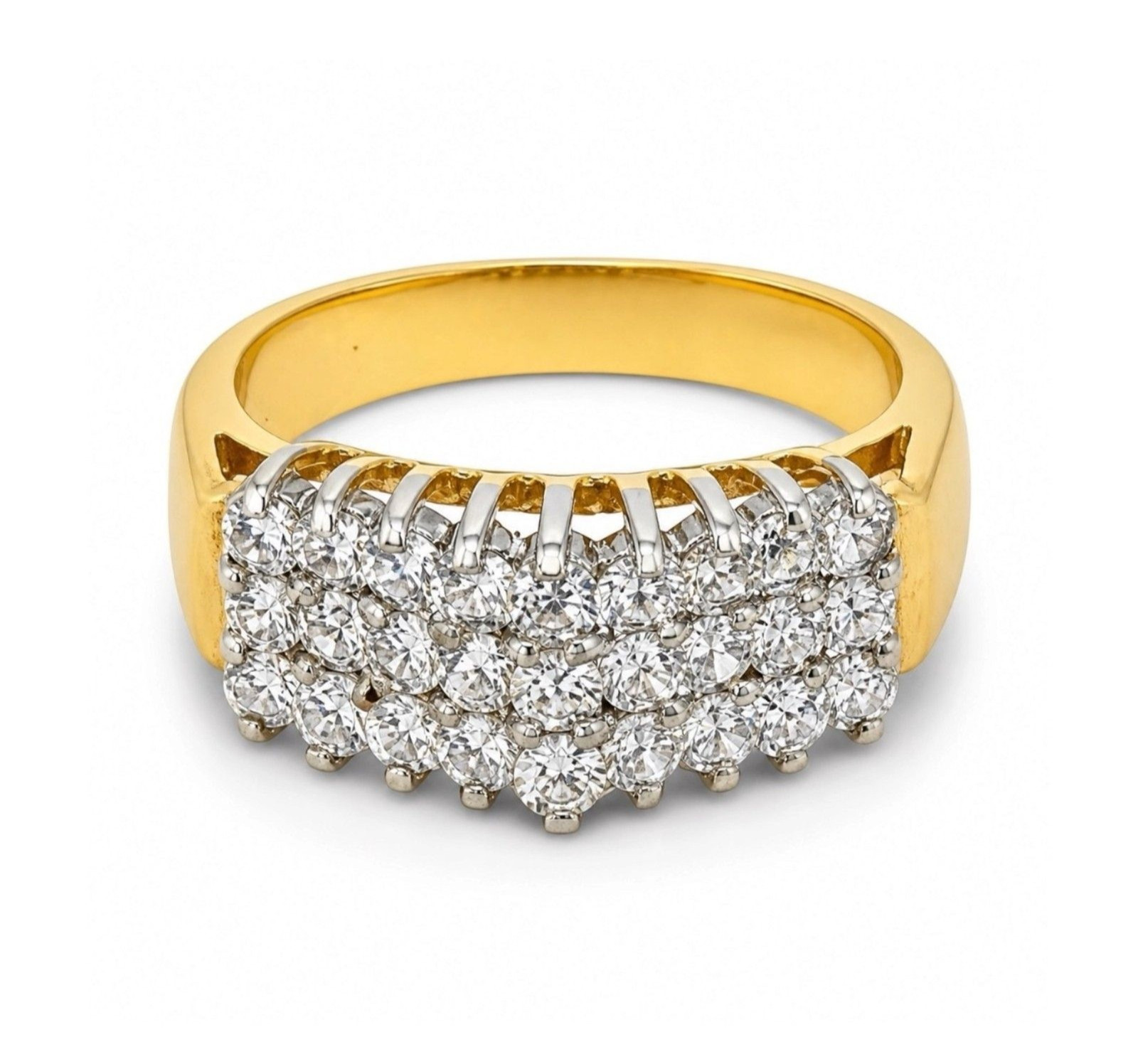 Vintage 1980s Ring Size 6 CZ Cluster Three Row Prong Set Gold Plated – 14M