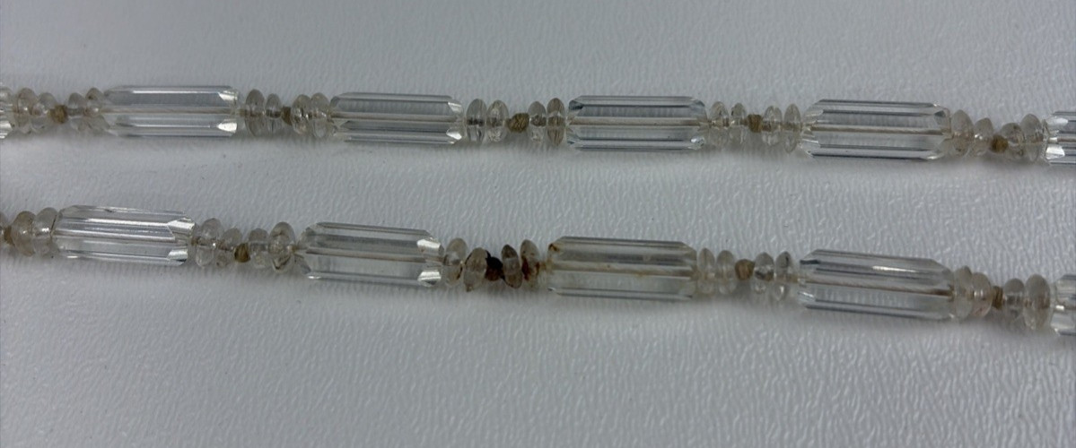 Antique Clear Glass Faceted Beaded Long Flapper Necklace 30″