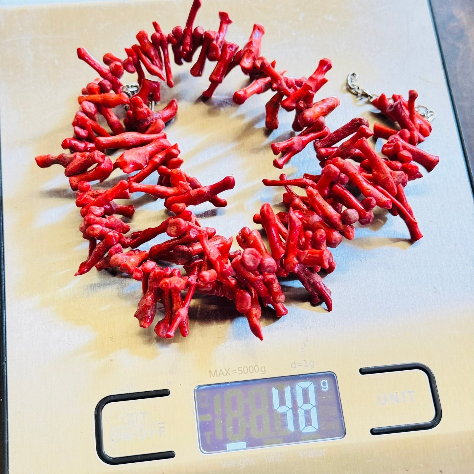 VTG Mediterranean Salmon Red Branch Coral Natural Necklace Genuine 19″ 48g Italy