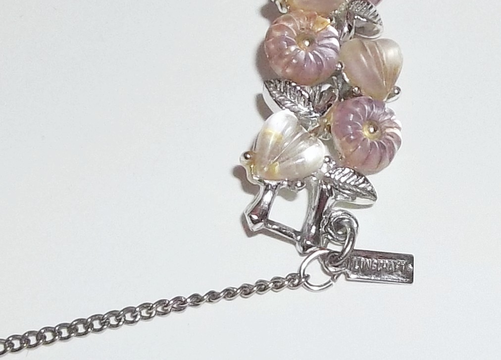 Vintage Longcraft Light Pink Off White Lucite Floral Bracelet W/ Safety Chain