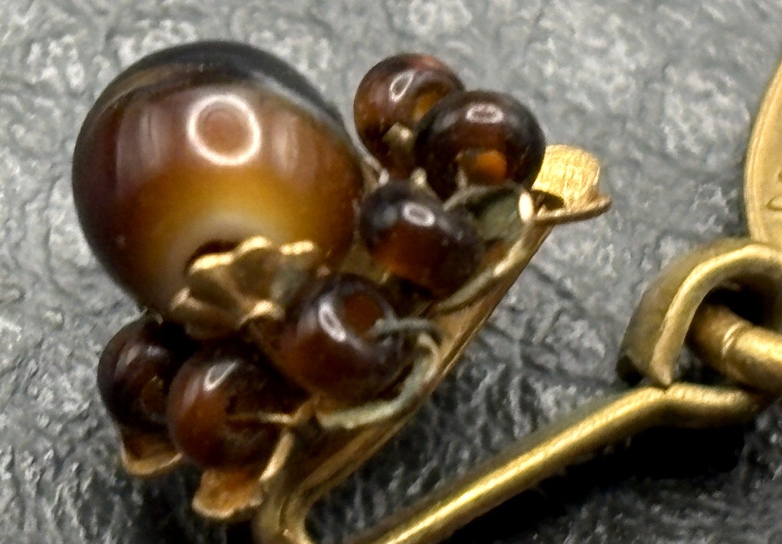 VTG Miriam Haskell Gold Tone Brown Bead Cluster Hook Clasp Tag For Repairs