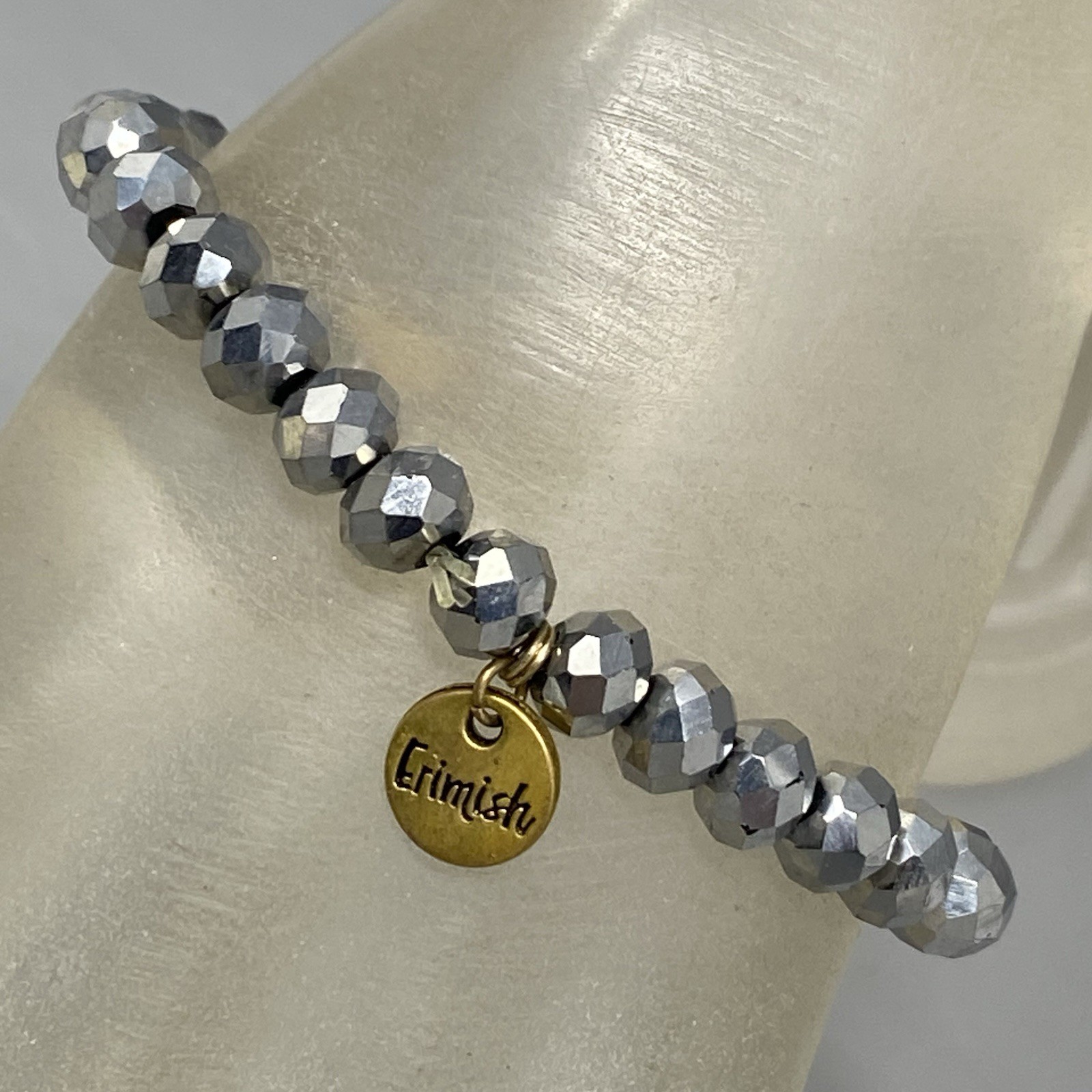 Erimish Glass Beaded Bracelet Silver Gold Faceted Fire Polished Stretch 6.5″