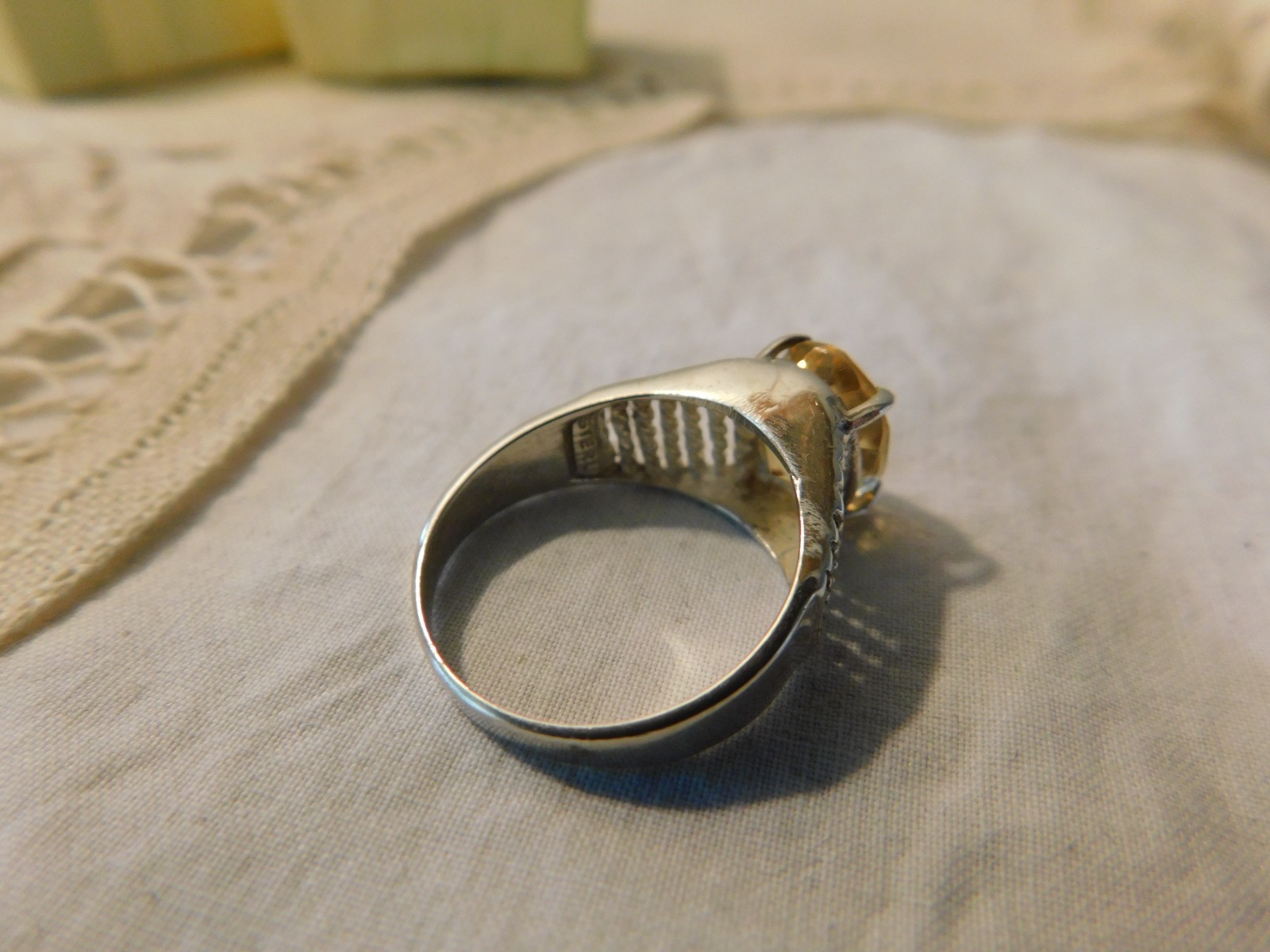 Sterling Silver Yellow Citrine Vintage Ring 925 Size 7