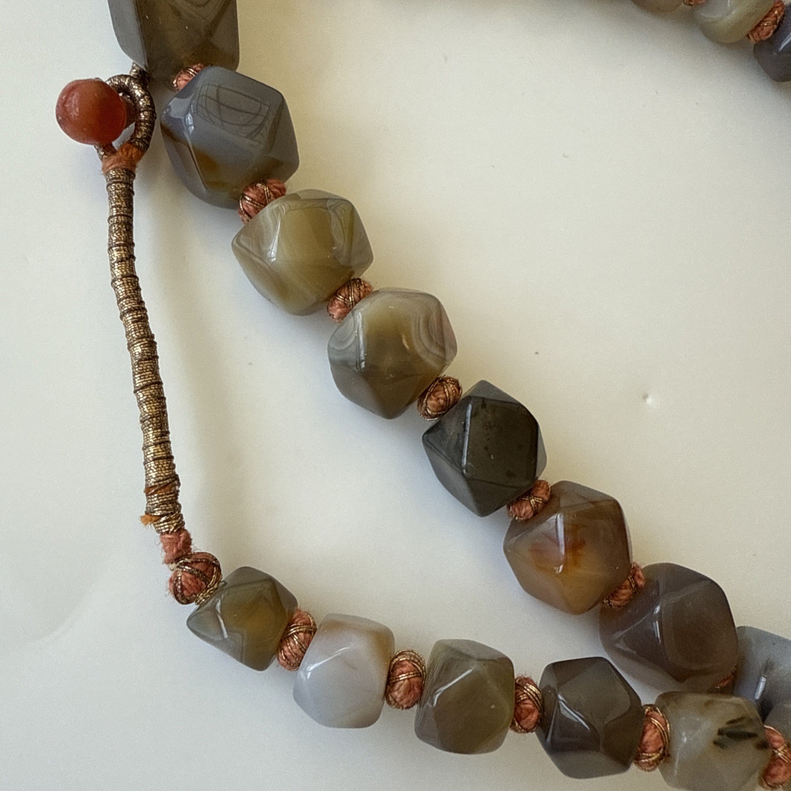 Vtg.Natural Polished Faceted Agate Aventurine Stone Necklace Stunning -30”