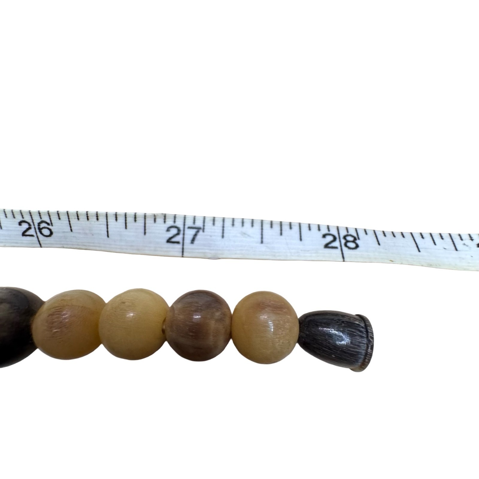 Vintage Statement Natural Horn Beaded Carved Beads Necklace Barrow Clasp Brown