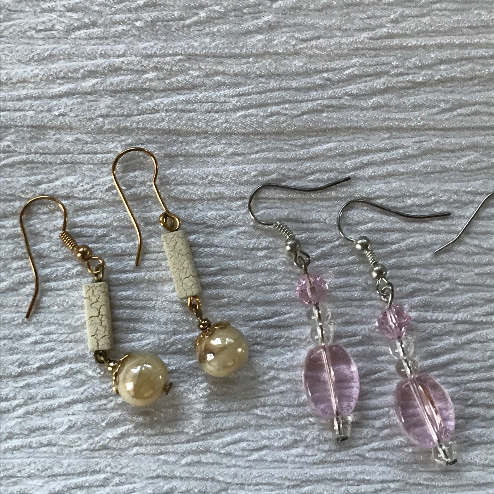 Estate Lot of 3 White & Gold Crackle Champagne Pearl & Light Pink Plastic Bead