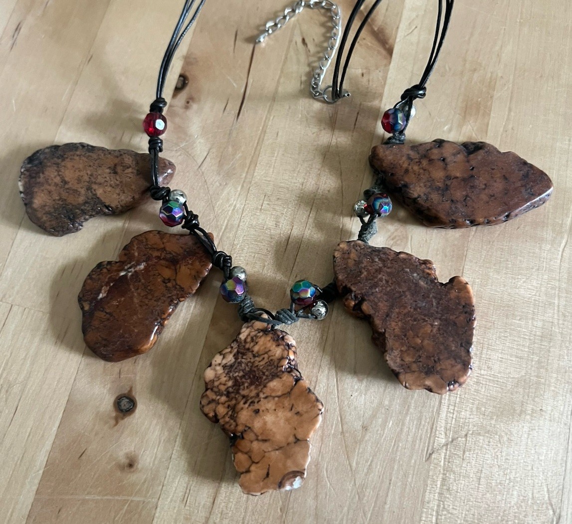 Brutalist Gemstone Necklace Chunky Slab Multi Charm Matching Earrings 18-21” Adj